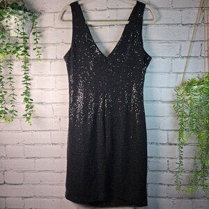 BETSY AND ADAM BLACK SEQUIN PARTY DRESS TANK STYLE WRAP BODICE WOMENS SIZE 10